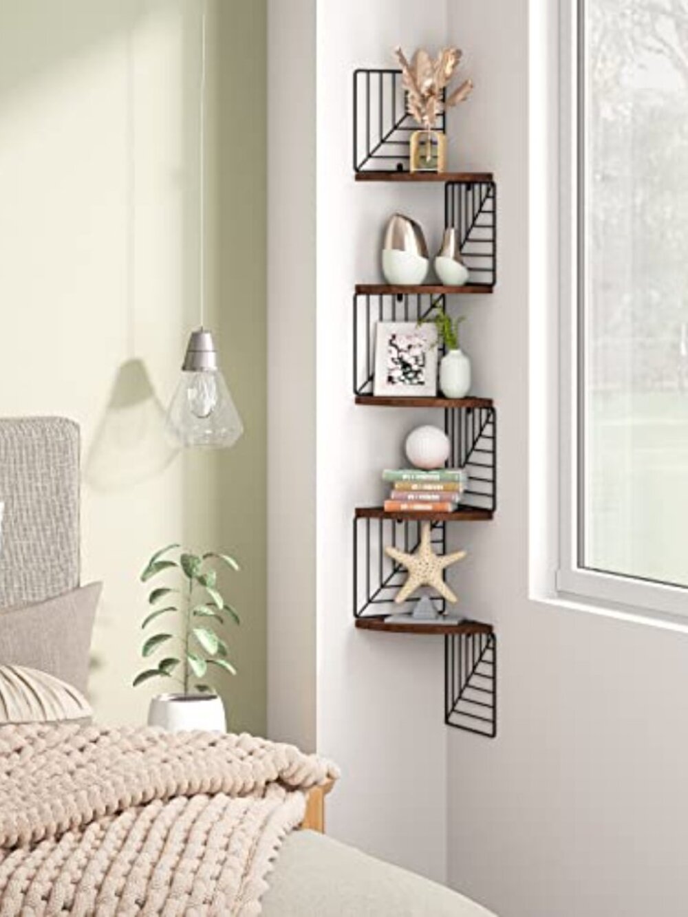 New Corner Shelf Wall Mount of 5 Tier, Rustic Wood Floating Shelves Wall Shelves - Picture 5 of 7